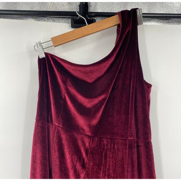 Baltic Born Kourtney Velvet Midi Dress One Shoulder Tulip Hem Merlot Red XL - Picture 6 of 9